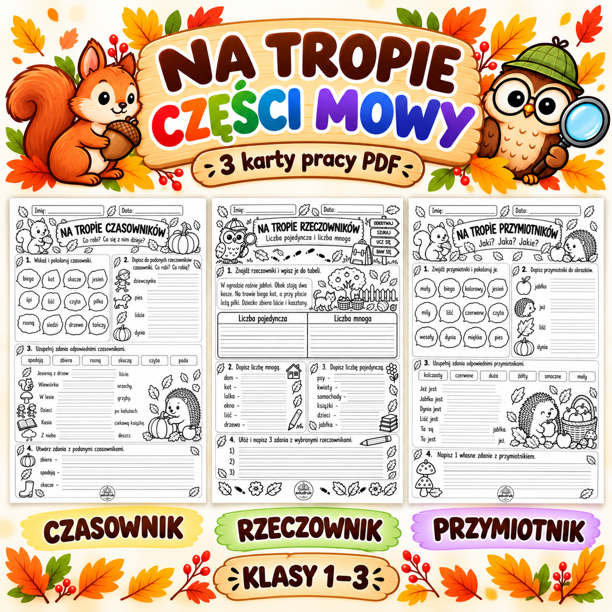 Na tropie częsci mowy - karty pracy PDF do druku