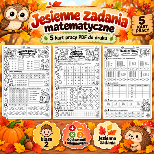 Jesienne zadania matematyczne – klasa 2, PDF do druku