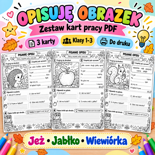 Opis – zestaw 3 kart pracy PDF do druku