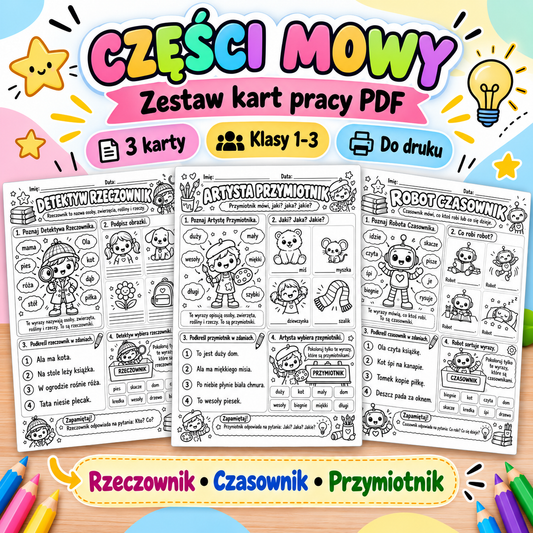 Części mowy – zestaw 3 kart pracy PDF